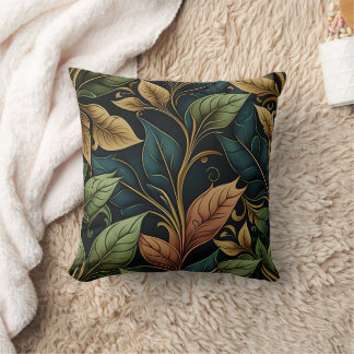 Dark Vibrant Colour Leaves Pattern Throw Pillow