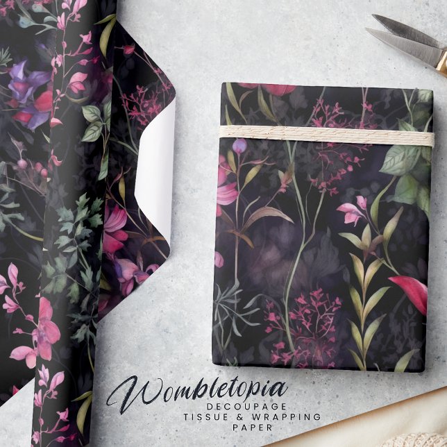 Dark Victorian Floral Pink Purple Decoupage  Wrapping Paper (Creator Uploaded)