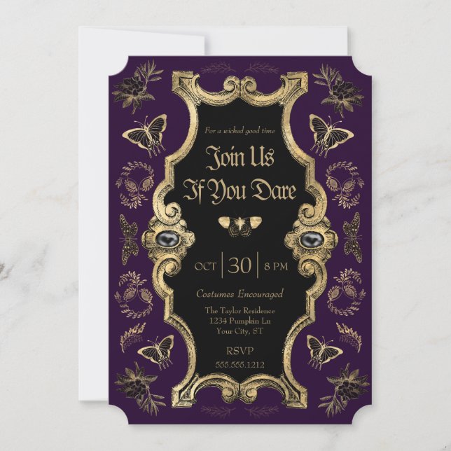 Dark Victorian Gothic Adult Halloween Party  Invitation (Front)