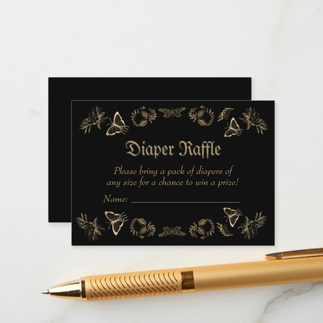 Dark Victorian Gothic Diaper Raffle Baby Shower  Enclosure Card (Front/Back In Situ)