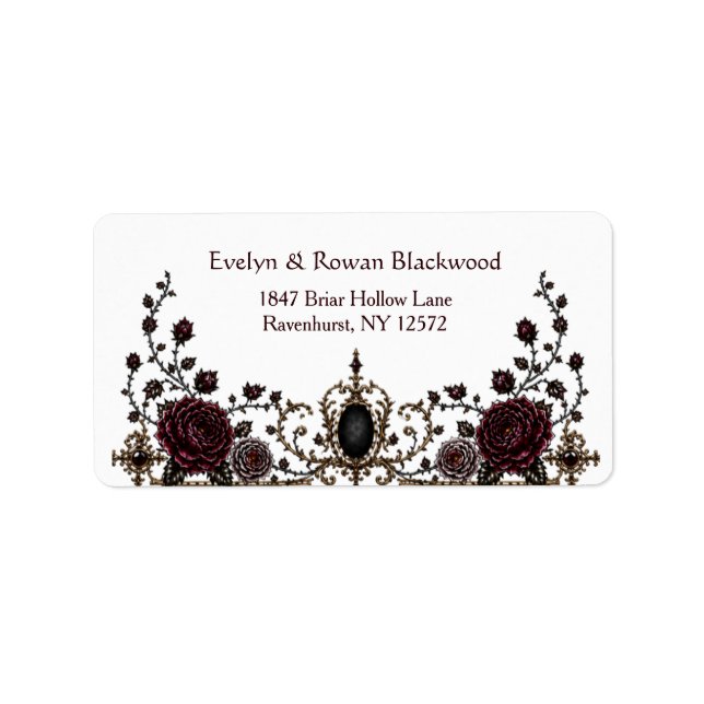 Dark Victorian Gothic Floral Wedding Address Label (Front)