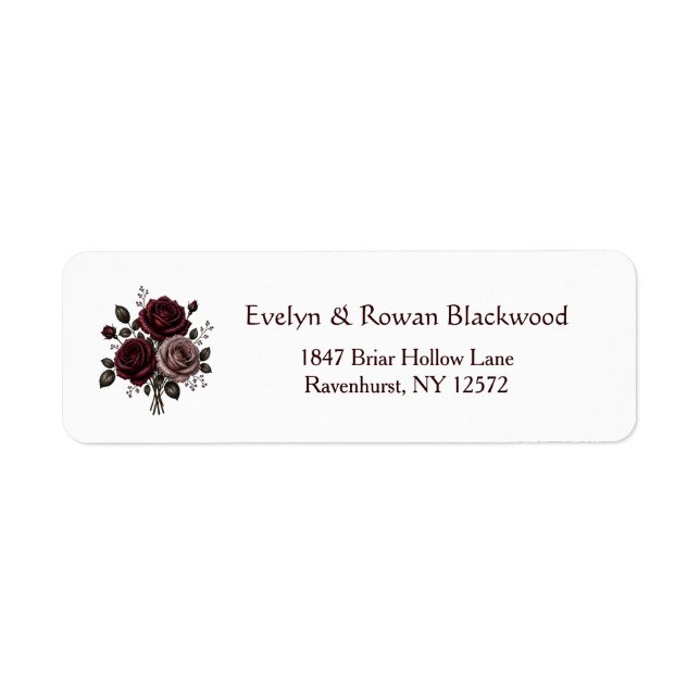 Dark Victorian Gothic Floral Wedding Address Label (Front)