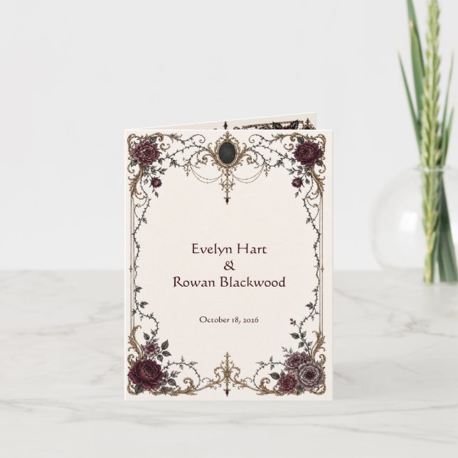 Dark Victorian Gothic Floral Wedding Invitation (Front)