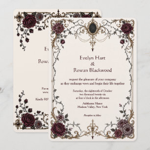 Dark Victorian Gothic Floral Wedding Invitation