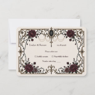 Dark Victorian Gothic Floral Wedding RSVP Note Thank You Card