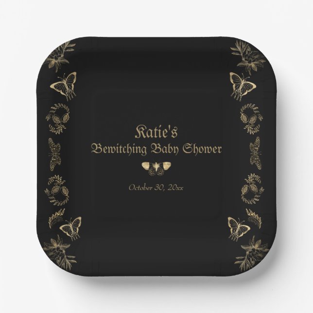 Dark Victorian Gothic Halloween Baby Shower Paper Plate (Front)