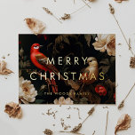Dark Vintage Background Minimalist Merry Christmas Foil Holiday Card<br><div class="desc">Dark Merry Christmas Foil card: an original and striking design,  with a bold minimalist font mixed with a vintage elegant background.</div>
