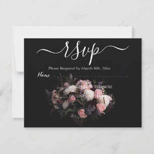 Dark vintage burgundy  Floral RSVP Postcard