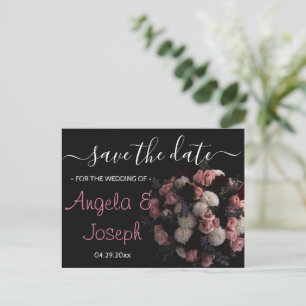 Dark vintage burgundy  Floral   Save the Date    A Announcement Postcard
