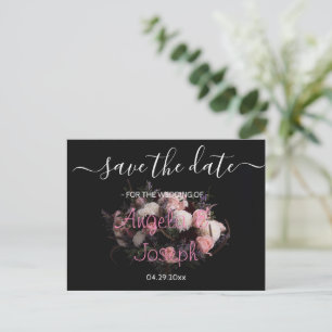 Dark vintage burgundy Floral Save the Date Announcement Postcard