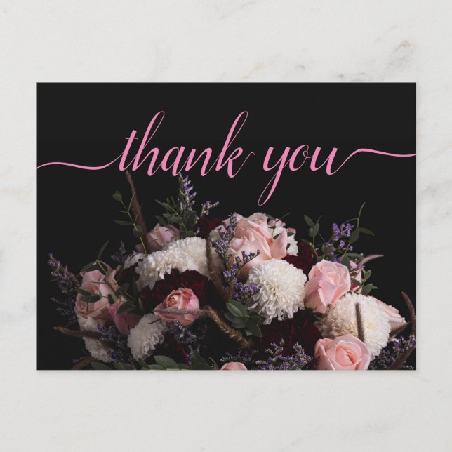 Dark vintage burgundy   Floral    Thank you  Postcard (Front)