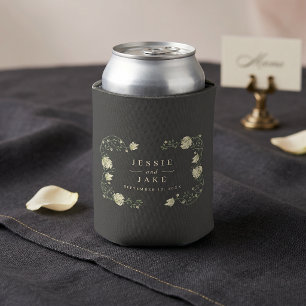 Dark Vintage Floral Border wedding favour Can Cooler