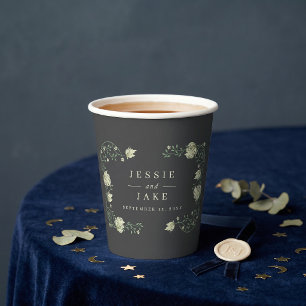 Dark Vintage Floral Border wedding favour Paper Cups