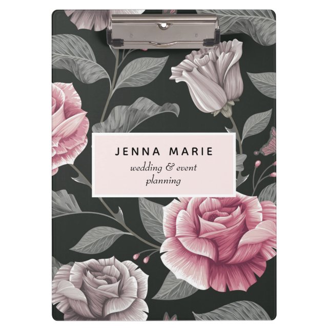 Dark Vintage Floral Business Clipboard (Front)