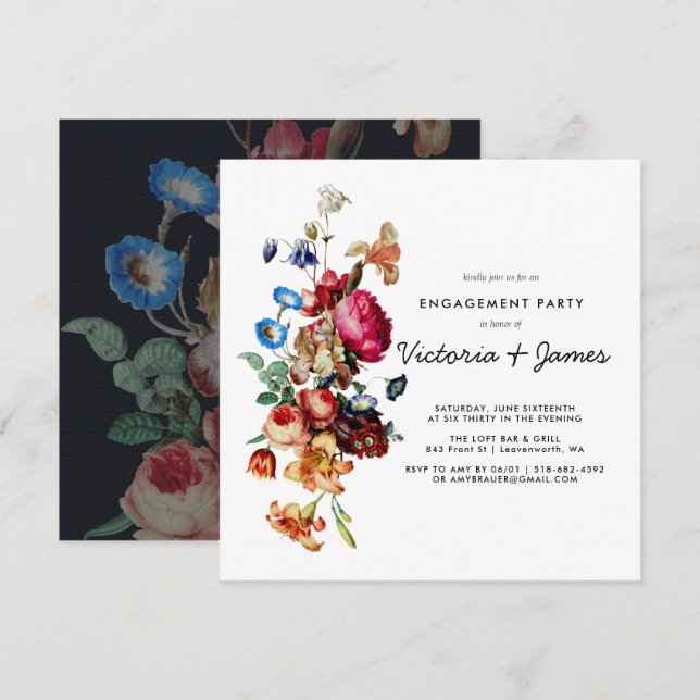 Dark Vintage Floral Engagement Party Invitation (Front/Back)