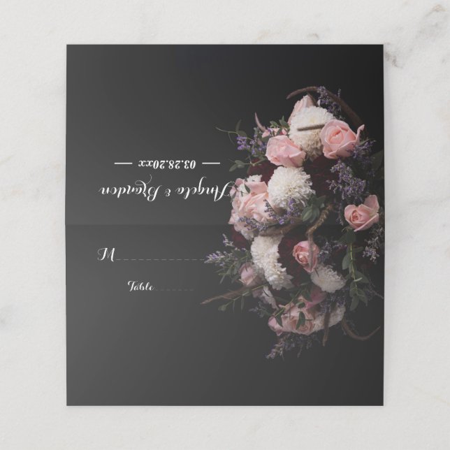 Dark vintage Floral Place Card (Outside Unfolded)