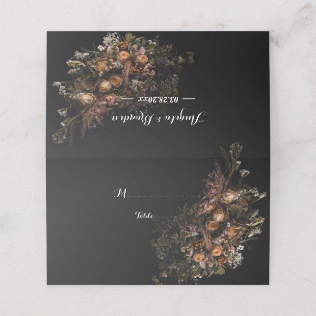 Dark vintage Floral Place Card (Outside Unfolded)