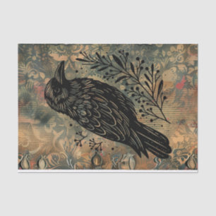 Dark Vintage Floral Raven Decoupage Tissue Paper