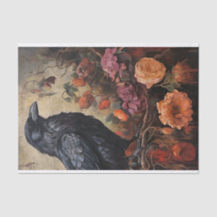 Dark Vintage Floral Raven Decoupage Tissue Paper