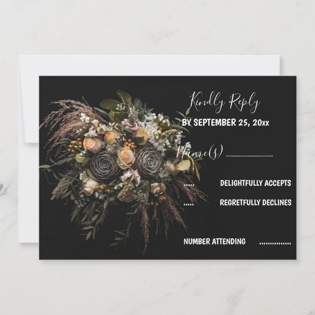 Dark vintage Floral RSVP Invitation (Front)