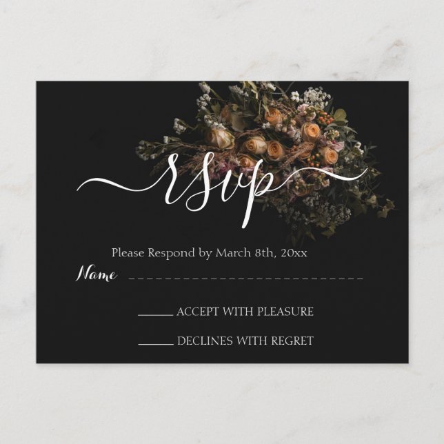 Dark vintage Floral RSVP Postcard (Front)