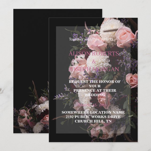 Dark Vintage Floral Wedding Invitation (Front/Back)