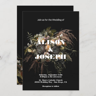 Dark Vintage Floral Wedding Invitation
