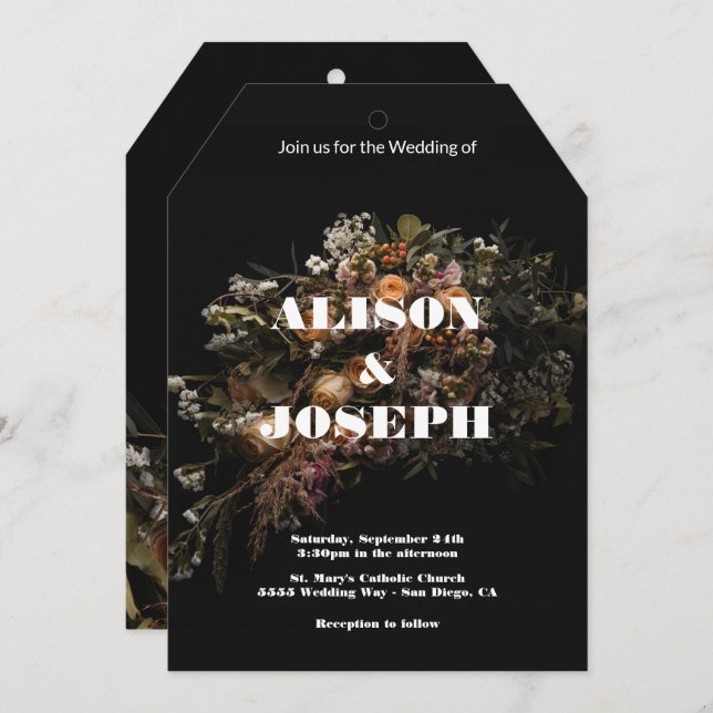 Dark Vintage Floral Wedding Invitation (Front/Back)