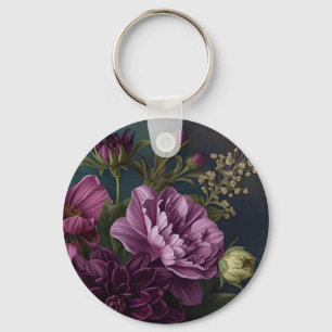 Dark Vintage Flowers Key Ring