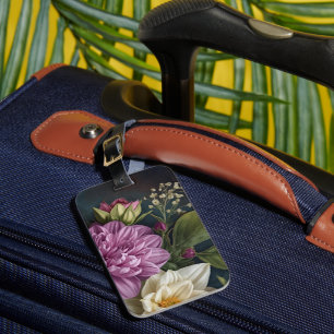Dark Vintage Flowers Luggage Tag