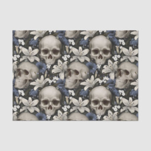 Dark Vintage Gothic Floral Skull Lily Butterflies Tissue Paper