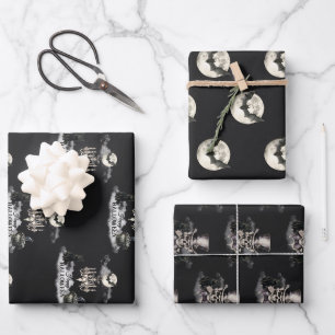 Dark Vintage Gothic Skull Annual Halloween Party Wrapping Paper Sheet