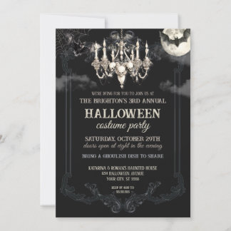 Dark Vintage Gothic Skull Halloween Party Scary  Invitation