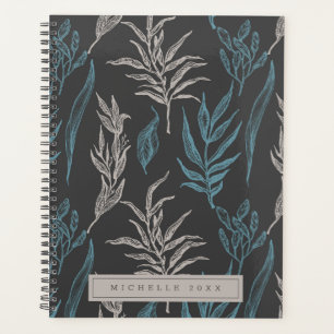 Dark Vintage Leaves Brown Modern Personalised Planner