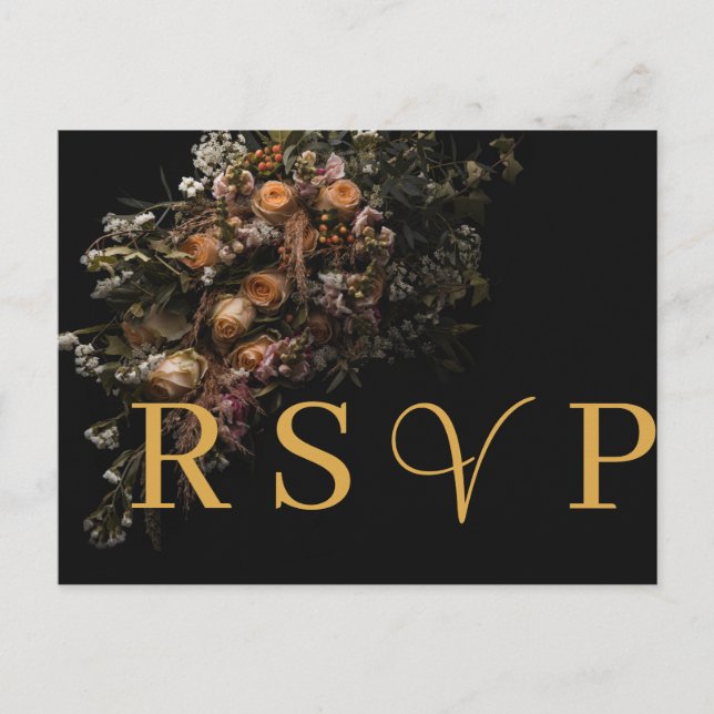   Dark vintage orange  Floral RSVP Invitation  (Front)