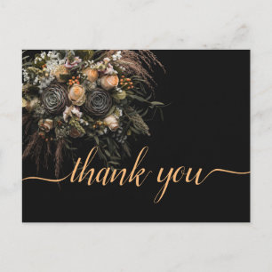 Dark vintage orange  Floral    Thank you    Postcard