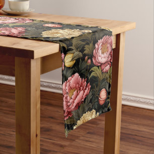 Dark Vintage Peony Floral Patterned Medium Table Runner