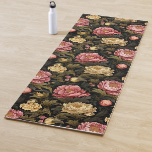 Dark Vintage Peony Floral Patterned Yoga Mat