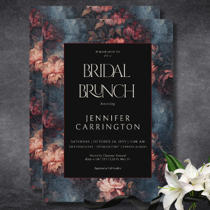 Dark Vintage Red & Pink Floral Bridal Brunch Invitation