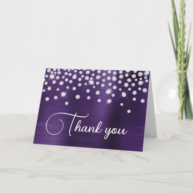 Dark Violet Foil Diamond Confetti 50th Birthday Thank You Card (Front)