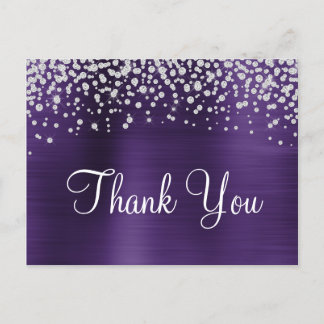 Dark Violet Foil Diamond Confetti Thank You Postcard