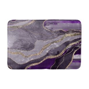 Dark Violet Marble Agate Gold Glitter Glam #1 Bath Mat