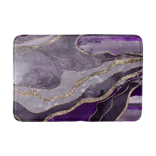 Dark Violet Marble Agate Gold Glitter Glam #1  Bath Mat (Front)