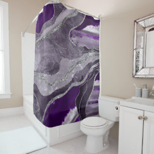 Dark Violet Marble Agate Silver Glitter Glam #1  Shower Curtain