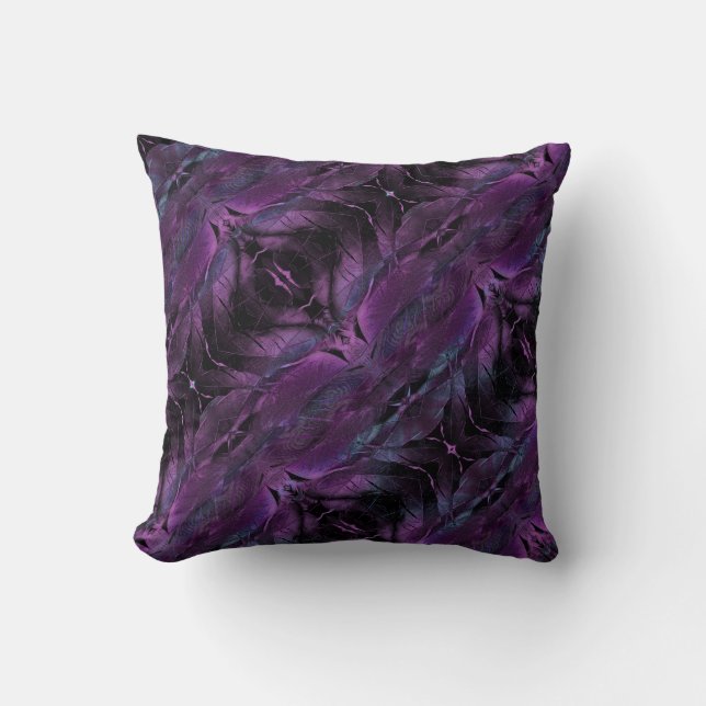 Dark Violet Purple Abstract Feather Texture Cushion (Front)