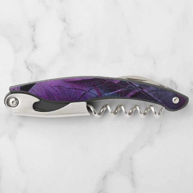 Dark Violet Purple Abstract Feather Texture Waiter Corkscrew (Front)