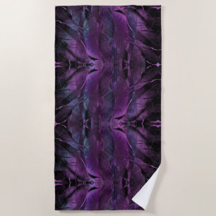 Dark Violet Purple Abstract Feather Textured Beach Towel
