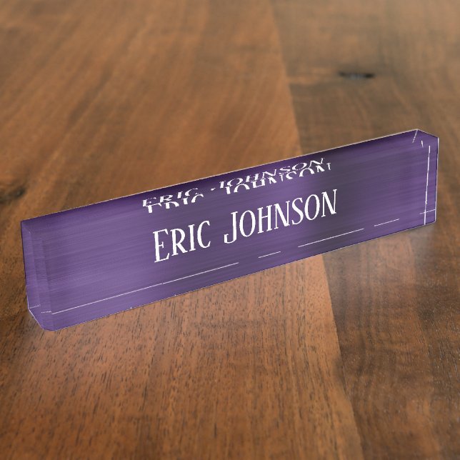 Dark Violet Purple Faux Foil Modern Nameplate (Side)