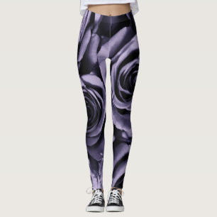 Dark Violet Purple Roses Fashion Leggings