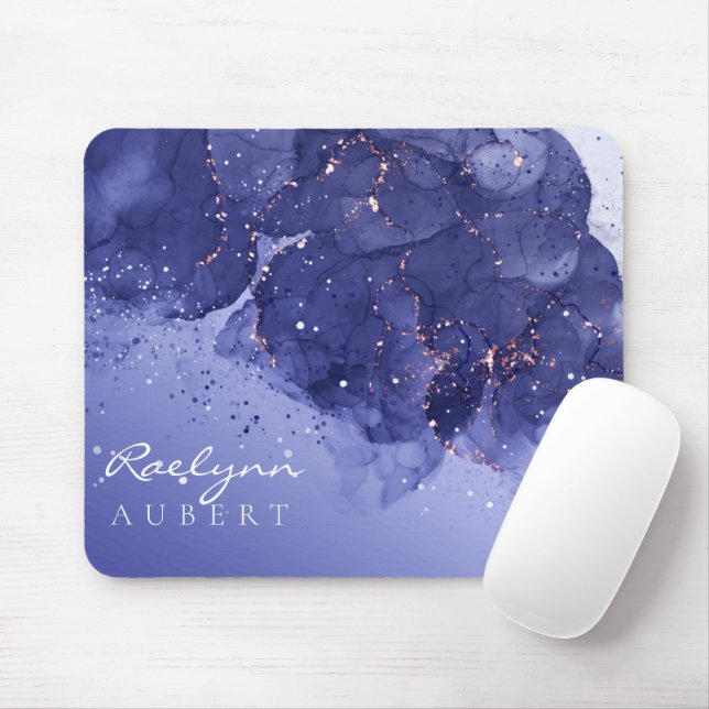 Dark Violet Watercolor Ink Glitter Customisable Mouse Mat (With Mouse)